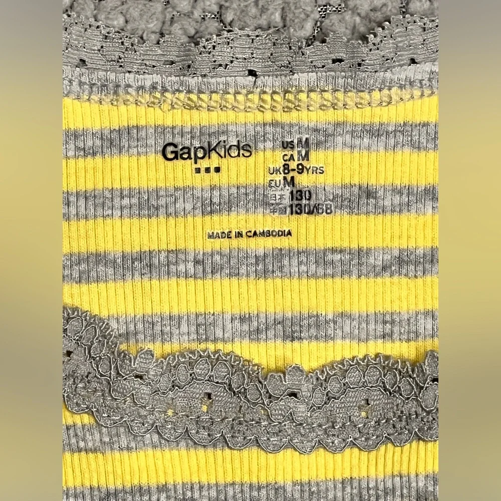 Gap Kids Tank Top Yellow‎ And Gray Little Girls Size Medium With Lace